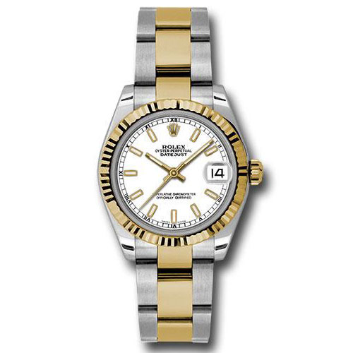 Rolex Steel and Yellow Gold Datejust 31 Watch - Fluted Bezel - White Index Dial - Oyster Bracelet - 178273 wio