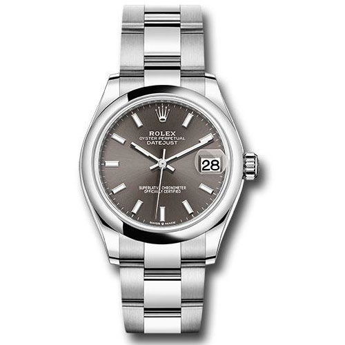 Rolex Steel and White Gold Datejust 31 Watch - Domed Bezel - Dark Grey Index Dial - Oyster Bracelet - 2020 Release - 278240 dkgio