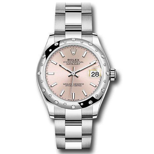 Rolex Steel and White Gold Datejust 31 Watch - Domed 24 Diamond Bezel - Pink Index Dial - Oyster Bracelet - 2020 Release - 278344RBR pio