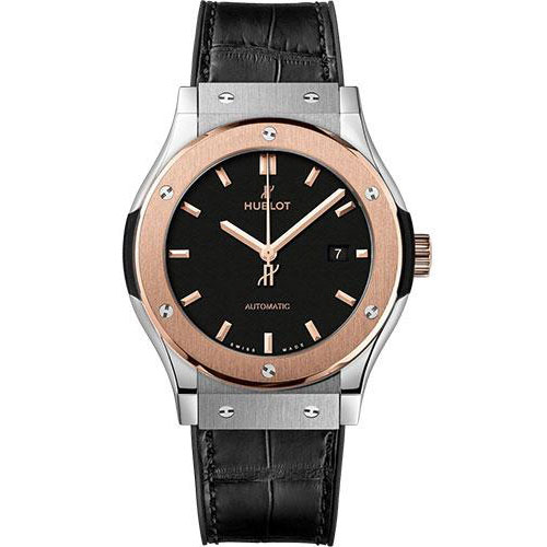 Hublot Classic Fusion Titanium King Gold Watch - 42 mm - Black Dial - Black Rubber and Leather Strap-542.NO.1181.LR