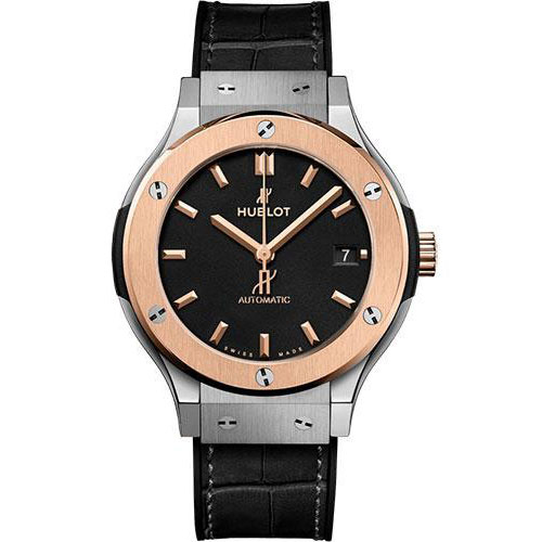 Hublot Classic Fusion Titanium King Gold Watch - 38 mm - Black Dial - Black Rubber and Leather Strap-565.NO.1181.LR