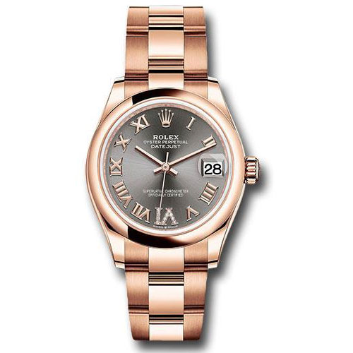 Rolex Everose Gold Datejust 31 Watch - Domed Bezel - Rhodium Diamond Six Dial - Oyster Bracelet - 278245 dkrhdr6o