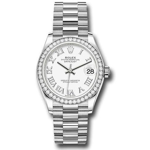 Rolex White Gold Datejust 31 Watch - Diamond Bezel - White Roman Dial - President Bracelet - 278289RBR wrp