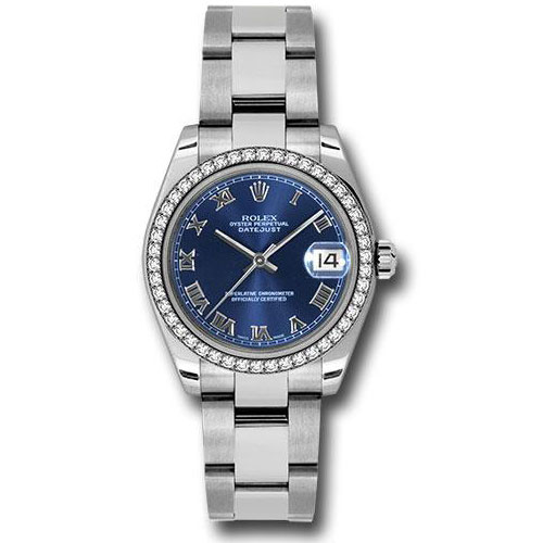 Rolex Steel and White Gold Datejust 31 Watch - 46 Diamond Bezel - Blue Roman Dial - Oyster Bracelet - 178384 blro