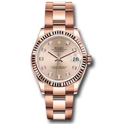Rolex Everose Gold Datejust 31 Watch - Fluted Bezel - Rose Diamond Dial - Oyster Bracelet - 278275 rsdo