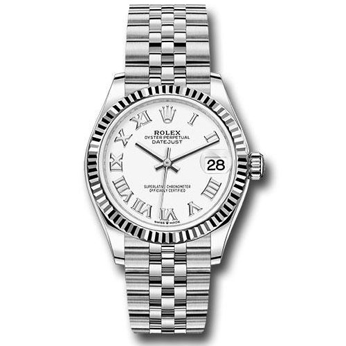 Rolex Steel and White Gold Datejust 31 Watch - Fluted Bezel - White Roman Dial - Jubilee Bracelet - 278274 wrj