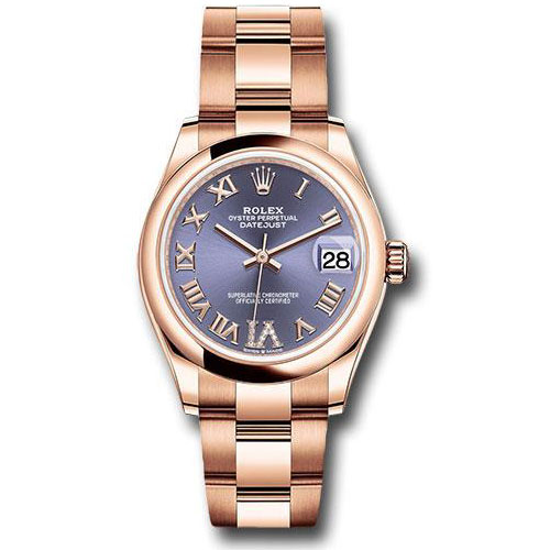 Rolex Everose Gold Datejust 31 Watch - Domed Bezel - Aubergine Diamond Six Dial - Oyster Bracelet - 278245 aubdr6o