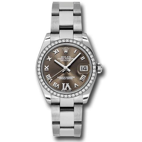 Rolex Steel and White Gold Datejust 31 Watch - 46 Diamond Bezel - Bronze Diamond Roman Vi Roman Dial - Oyster Bracelet - 178384 brdro