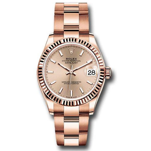 Rolex Everose Gold Datejust 31 Watch - Fluted Bezel - Rose Index Dial - Oyster Bracelet - 278275 rsio