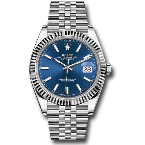 Rolex Steel and White Gold Rolesor Datejust 41 Watch - Fluted Bezel - Blue Index Dial - Jubilee Bracelet - 126334 blij