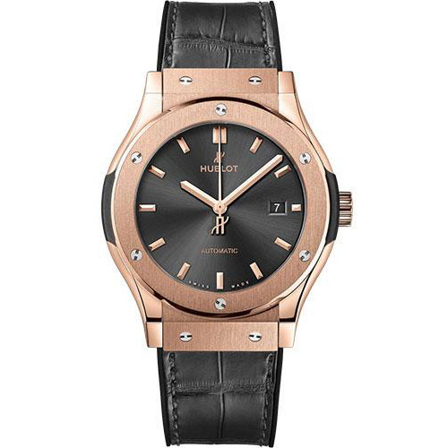Hublot Classic Fusion Racing Grey King Gold Watch - 42 mm - Gray Dial - Black Rubber and Gray Leather Strap-542.OX.7081.LR