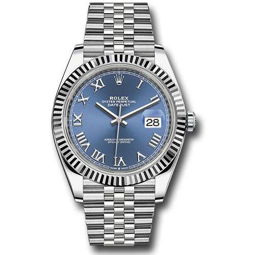 Rolex Steel and White Gold Rolesor Datejust 41 Watch - Fluted Bezel - Blue Roman Dial - Jubilee Bracelet - 126334 blrj