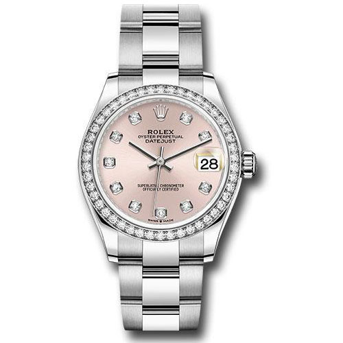 Rolex Steel and White Gold Datejust 31 Watch - Diamond Bezel - Pink Diamond Dial - Oyster Bracelet - 278384RBR pdo