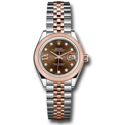 Rolex Steel and Everose Gold Rolesor Lady-Datejust 28 Watch - Domed Bezel - Chocolate Diamond Star Dial - Jubilee Bracelet - 279161 cho9dix8dj