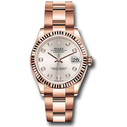 Rolex Everose Gold Datejust 31 Watch - Fluted Bezel - Silver Diamond Dial - Oyster Bracelet - 278275 sdo