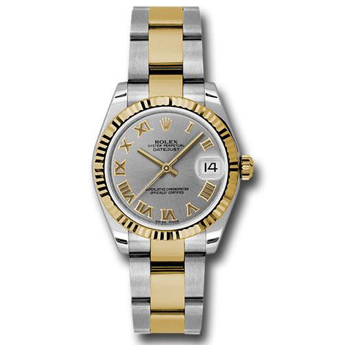 Rolex Steel and Yellow Gold Datejust 31 Watch - Fluted Bezel - Slate Grey Roman Dial - Oyster Bracelet - 178273 gro