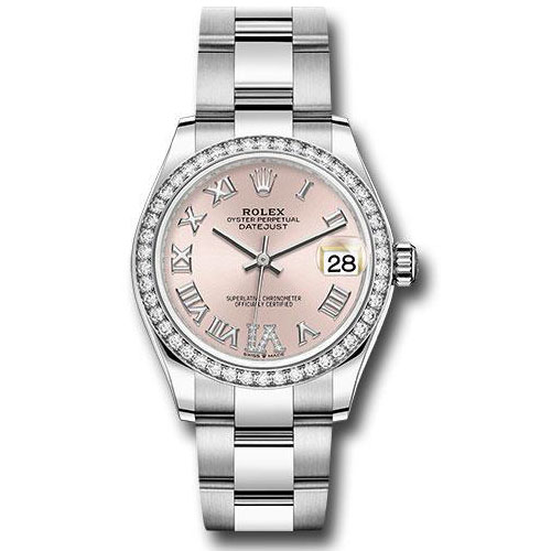 Rolex Steel and White Gold Datejust 31 Watch - Diamond Bezel - Pink Roman Diamond 6 Dial - Oyster Bracelet - 278384RBR pdr6o