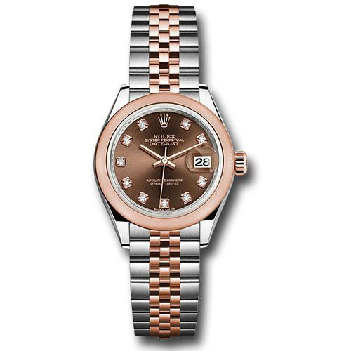 Rolex Steel and Everose Gold Rolesor Lady-Datejust 28 Watch - Domed Bezel - Chocolate Diamond Dial - Jubilee Bracelet - 279161 chodj