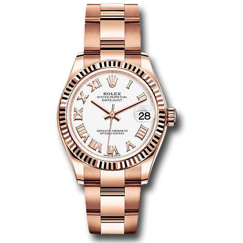 Rolex Everose Gold Datejust 31 Watch - Fluted Bezel - White Roman Dial - Oyster Bracelet - 278275 wro