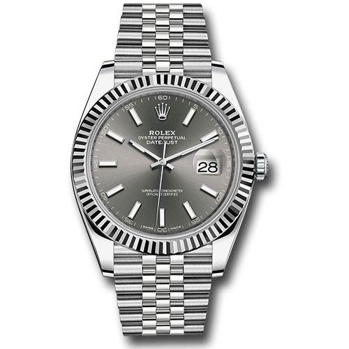 Rolex Steel and White Gold Rolesor Datejust 41 Watch - Fluted Bezel - Dark Rhodium Index Dial - Jubilee Bracelet - 126334 dkrij