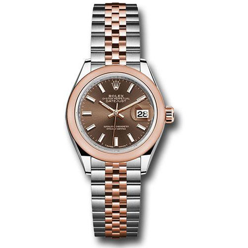 Rolex Steel and Everose Gold Rolesor Lady-Datejust 28 Watch - Domed Bezel - Chocolate Index Dial - Jubilee Bracelet - 279161 choij