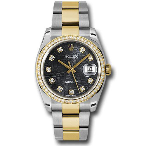 Rolex Steel and Yellow Gold Rolesor Datejust 36 Watch - 52 Diamond Bezel - Black Jubilee Diamond Dial - Oyster Bracelet - 116243 bkjdo