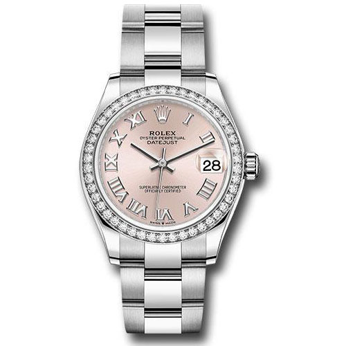 Rolex Steel and White Gold Datejust 31 Watch - Diamond Bezel - Pink Roman Dial - Oyster Bracelet - 278384RBR pro