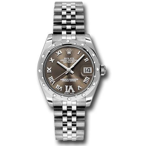Rolex Steel and White Gold Datejust 31 Watch - 24 Diamond Bezel - Bronze Diamond Roman Vi Roman Dial - Jubilee Bracelet - 178344 brdrj