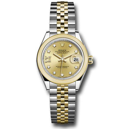 Rolex Steel and Yellow Gold Rolesor Lady-Datejust 28 Watch - Domed Bezel - Champagne Diamond Star Dial - Jubilee Bracelet - 279163 ch9dix8dj