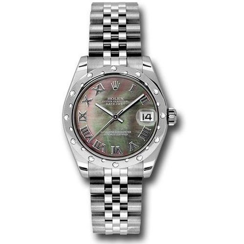 Rolex Steel and White Gold Datejust 31 Watch - 24 Diamond Bezel - Dark Mother-Of-Pearl Roman Dial - Jubilee Bracelet - 178344 dkmrj