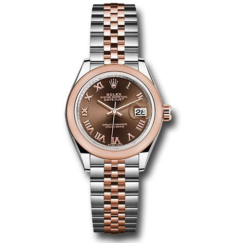 Rolex Steel and Everose Gold Rolesor Lady-Datejust 28 Watch - Domed Bezel - Chocolate Roman Dial - Jubilee Bracelet - 279161 chorj