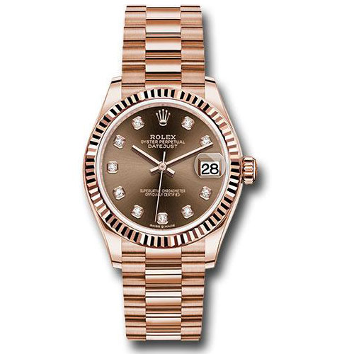 Rolex Everose Gold Datejust 31 Watch - Fluted Bezel - Chocolate Diamond Dial - President Bracelet - 278275 chodp
