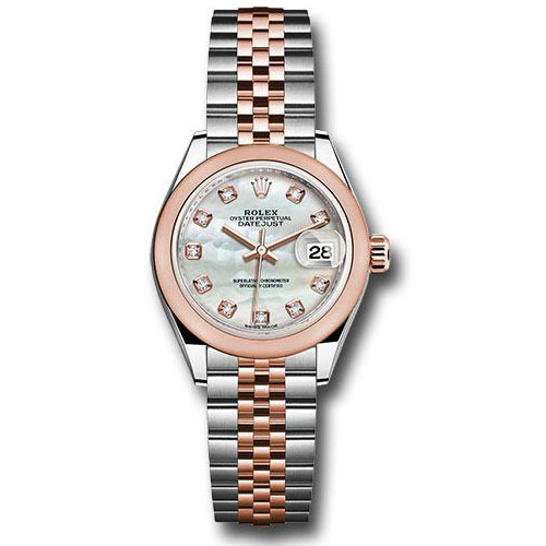 Rolex Steel and Everose Gold Rolesor Lady-Datejust 28 Watch - Domed Bezel - White Mother-Of-Pearl Diamond Dial - Jubilee Bracelet - 279161 mdj