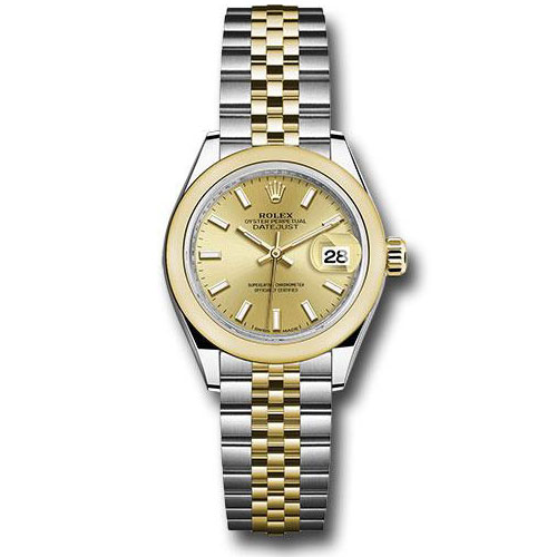 Rolex Steel and Yellow Gold Rolesor Lady-Datejust 28 Watch - Domed Bezel - Champagne Index Dial - Jubilee Bracelet - 279163 chij