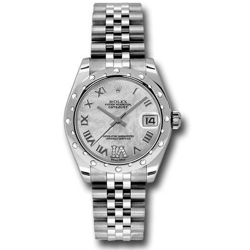Rolex Steel and White Gold Datejust 31 Watch - 24 Diamond Bezel - Mother-Of-Pearl Diamond Roman Vi Roman Dial - Jubilee Bracelet - 178344 mdrj