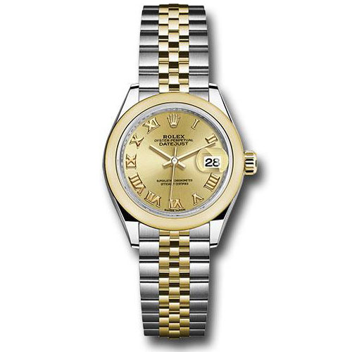 Rolex Steel and Yellow Gold Rolesor Lady-Datejust 28 Watch - Domed Bezel - Champagne Roman Dial - Jubilee Bracelet - 279163 chrj