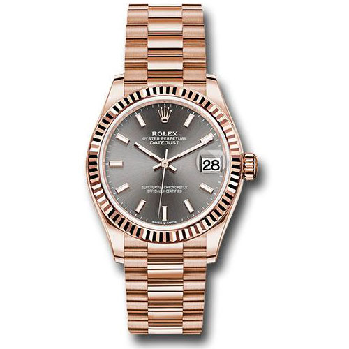 Rolex Everose Gold Datejust 31 Watch - Fluted Bezel - Rhodium Index Dial - President Bracelet - 278275 dkrhip