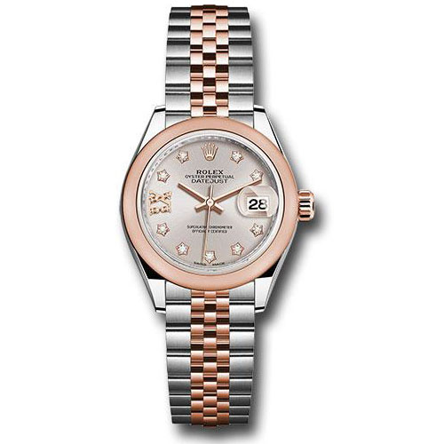 Rolex Steel and Everose Gold Rolesor Lady-Datejust 28 Watch - Domed Bezel - Sundust Diamond Star Dial - Jubilee Bracelet - 279161 su9dix8dj