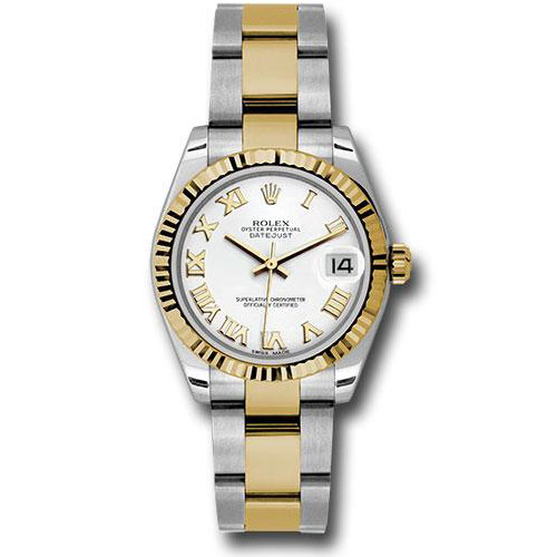 Rolex Steel and Yellow Gold Datejust 31 Watch - Fluted Bezel - White Roman Dial - Oyster Bracelet - 178273 wro