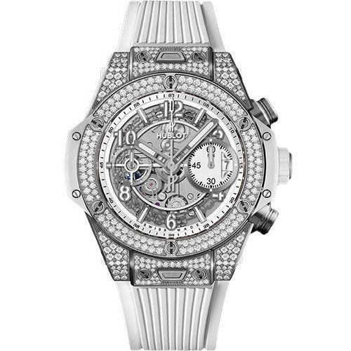 Hublot Big Bang Unico Titanium White Pave 42mm Watch - 42 mm - White Skeleton Dial-441.NE.2010.RW.1704