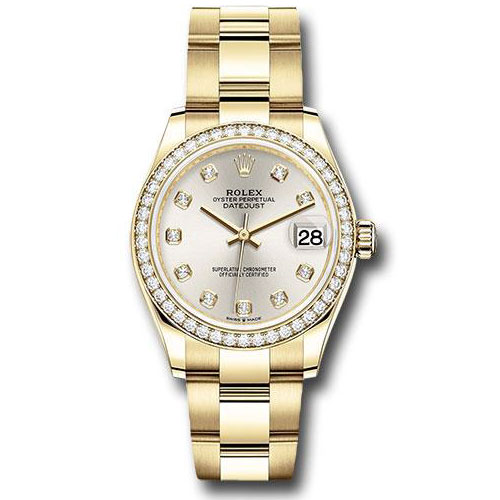 Rolex Yellow Gold Datejust 31 Watch - Diamond Bezel - Silver Diamond Dial - Oyster Bracelet - 278288RBR sdo