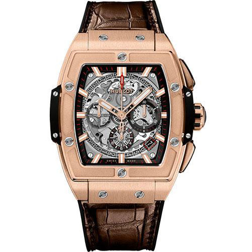 Hublot Spirit of Big Bang King Gold Watch - 42 mm - Sapphire Dial - Black Rubber and Brown Leather Strap-641.OX.0183.LR