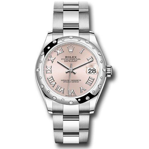 Rolex Steel and White Gold Datejust 31 Watch - Domed 24 Diamond Bezel - Pink Roman Dial - Oyster Bracelet - 2020 Release - 278344RBR pro