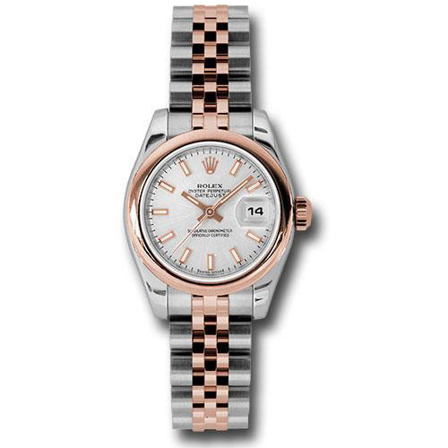 Rolex Steel and Everose Gold Rolesor Lady Datejust 26 Watch - Domed Bezel - Silver Index Dial - Jubilee Bracelet - 179161 sij