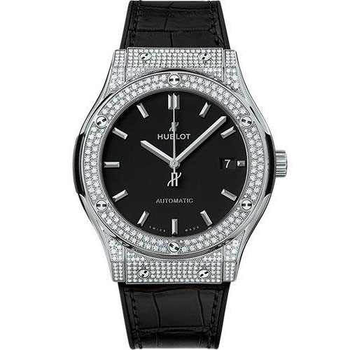 Hublot Classic Fusion Titanium Pave Watch - 45 mm - Black Dial-511.NX.1171.LR.1704