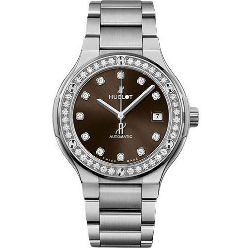 Hublot Classic Fusion Titanium Brown Diamonds Bracelet Watch - 38 mm - Brown Dial-568.NX.897M.NX.1204