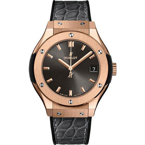 Hublot Classic Fusion Racing Grey King Gold Watch - 33 mm - Gray Dial - Black Rubber and Gray Leather Strap-581.OX.7081.LR