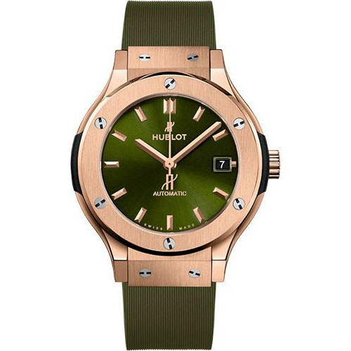 Hublot Classic Fusion King Gold Green Watch - 38 mm - Green Dial - Green Lined Rubber Strap-565.OX.8980.RX