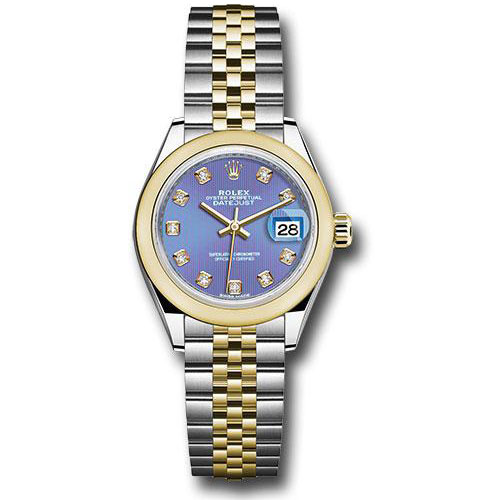 Rolex Steel and Yellow Gold Rolesor Lady-Datejust 28 Watch - Domed Bezel - Lavender Diamond Dial - Jubilee Bracelet - 279163 ldj