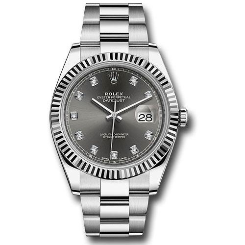 Rolex Steel and White Gold Rolesor Datejust 41 Watch - Fluted Bezel - Dark Rhodium Diamond Dial - Oyster Bracelet - 126334 dkrdo